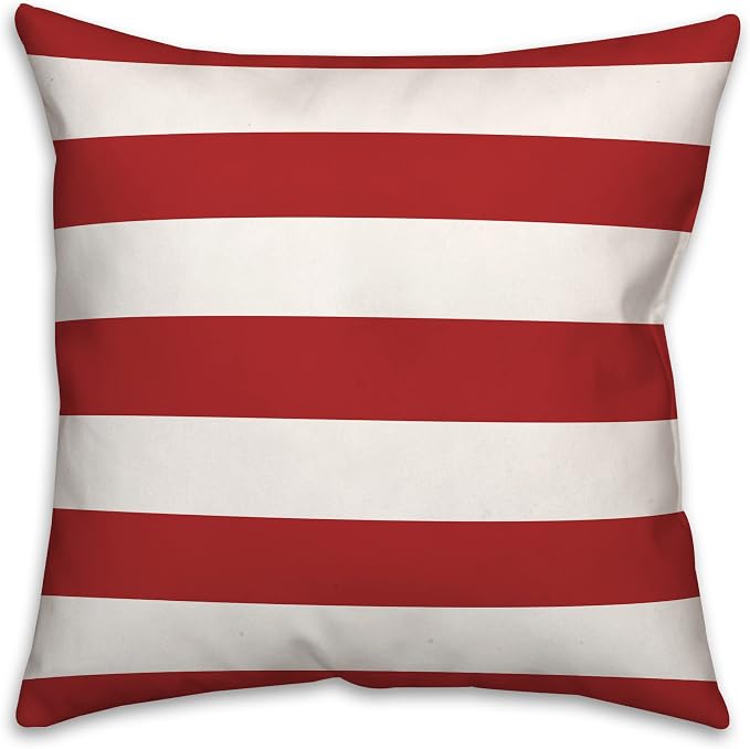 Red and White Stripes Indoor/Outdoor Pillow | Decorative Pillows for Living Room Couch Bed Sofa Patio, Fluffy Soft Cushion | Water Resistant Red, 18x18