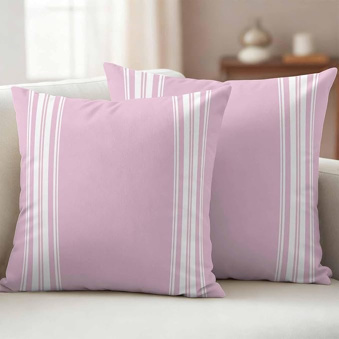 Outdoor Pillow Covers 20x20 Set of 2 Pink Stripes Outdoor Pillows Waterproof Throw Pillow Covers French Stripe Farmhouse Style Pillowcases Decorative Case for Patio Cushion