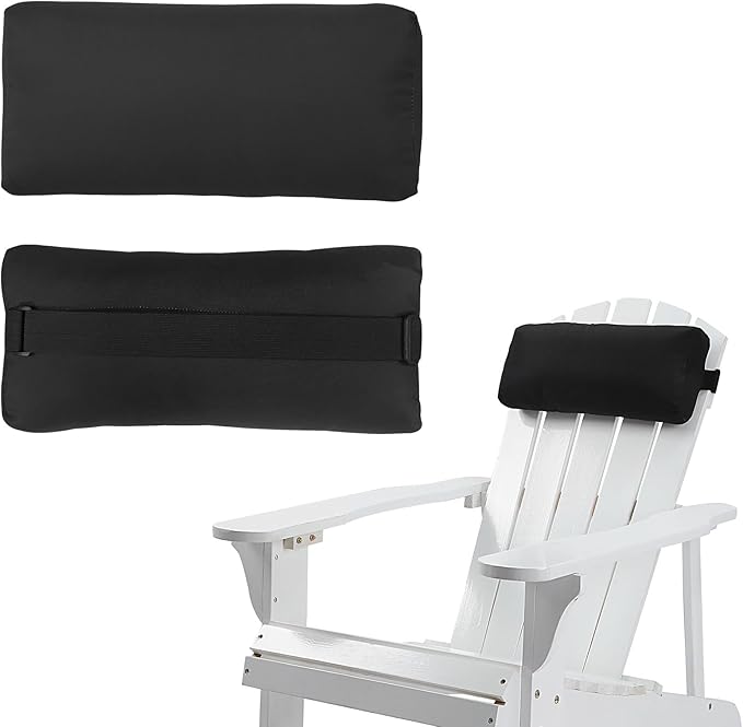 Chaise Lounge Head Pillow, 2 Pack Outdoor Patio Pillows with Adjustable Strap, Lounge Head Resting Pillow for Recliner Beach Pool Lounger Office Chair，Water Resistant Black