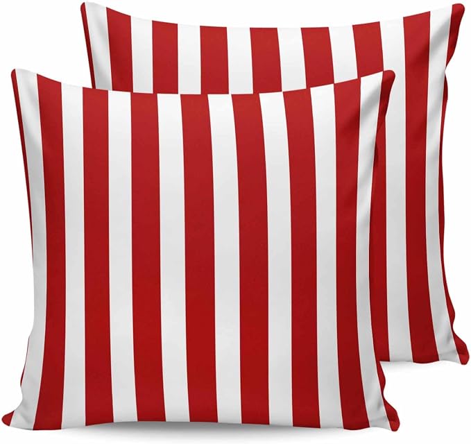 Outdoor Waterproof Throw Pillow Covers 24x24in, Red Stripes Cushions for Garden Patio Furniture Chairs Set of 2, Geometric Christmas Home Decor Couch Sofa Polyester Pillow Cases