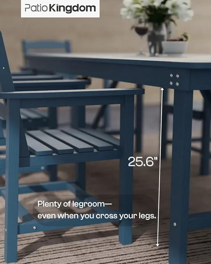 9-Piece HDPE Patio Dining Set for 8, 75.2" Table,Navy Blue | HDPE material, umbrella hole design, weather-resistant patio furniture, perfect for yard, lawn, garden, balcony, deck