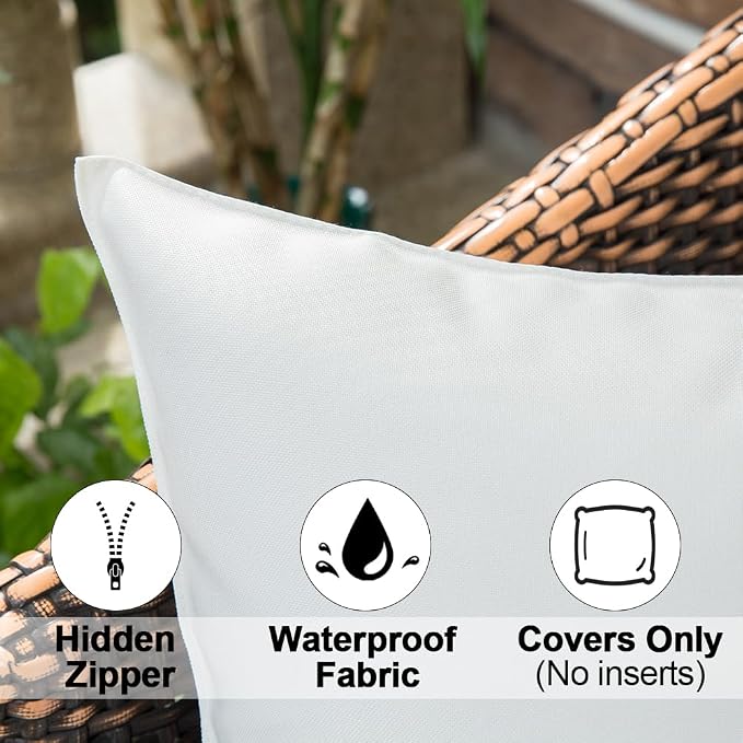 MIULEE Decorative Outdoor Waterproof Pillow Covers 18x18 White | Decorative Patio Furniture,Pack of 2,Accent Square Soild Throw Pillow Covers,Summer Garden Tent Couch Sofa