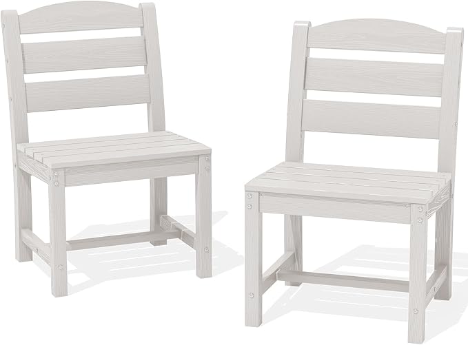 SERWALL Armless Outdoor Dining Cahir Set of 2, White | SERWALL Patio Dining Chair, All Weather Dining Chair Set of 2, Outdoor Dining Chair with Widened Seat, White