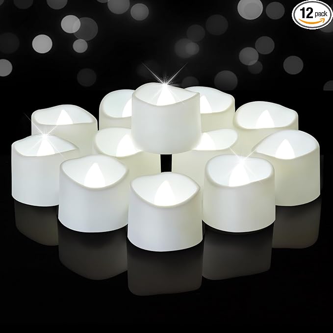 Raycare Cool White Battery Operated Tea Lights, 200+Hour Electric Flickering Flameless Candles, Realistic Votive LED Tea Lights for Wedding Party Table Thanksgiving Christmas Decorations, Pack of 12