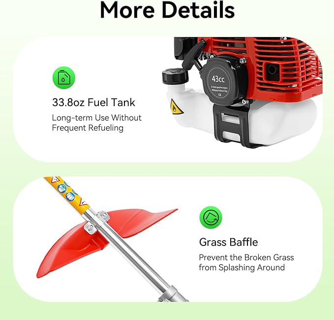 43cc Gas String Trimmer Kit - 2-Stroke Engine Lawn Weed Wacker Kit with Cordless Design,Grass Trimmer Tools for Agriculture, Forestry, and Landscaping