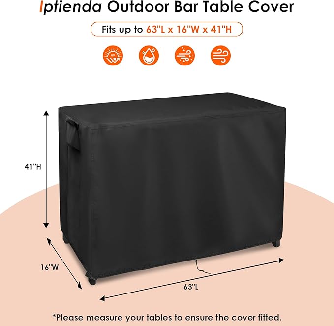 Outdoor Table Cover for Tribesigns Large Home Bar, 63inch Bar Table Cover Waterproof for Home Bar Furniture,Pub Table,Kitchen Island Table-63"L x 16"W x 41"H