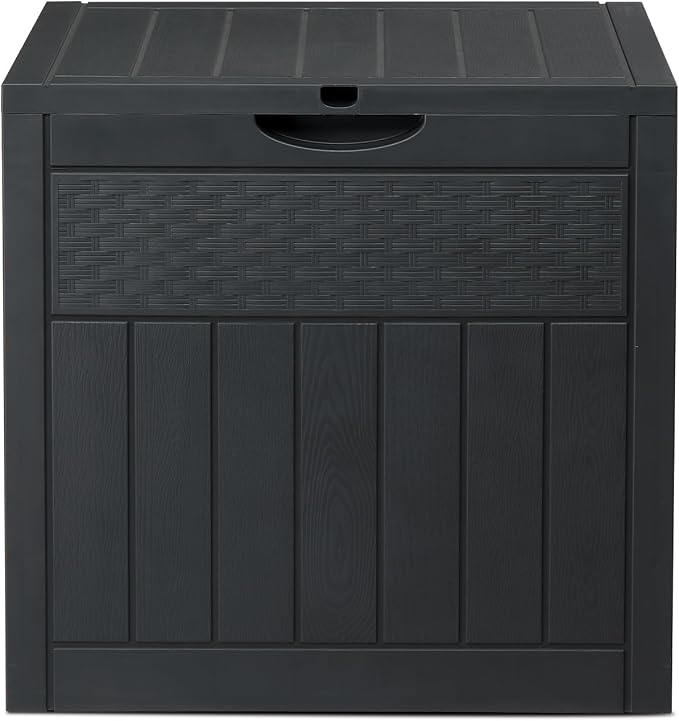 33 Gallon Resin Deck Box, Waterproof Outdoor Storage Box with Lockable Lid and Handles, Deck Storage for Outdoor Gear, Patio Furniture Cushion, Gardening Tools, Dark Gray