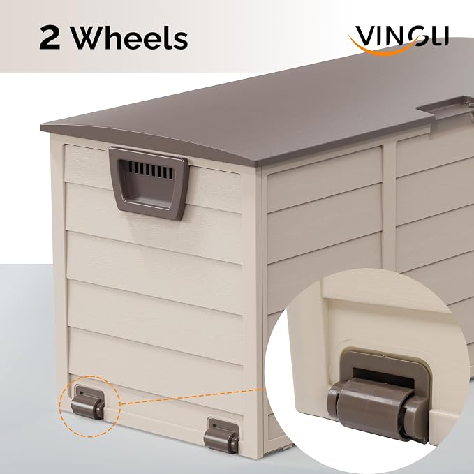 VINGLI 75 Gallon Outdoor Storage Box, Lockable Plastic Storage Containers with Lid, Patio Deck Box Furniture for Garden, Pool, Balcony, Yard (Coffee)