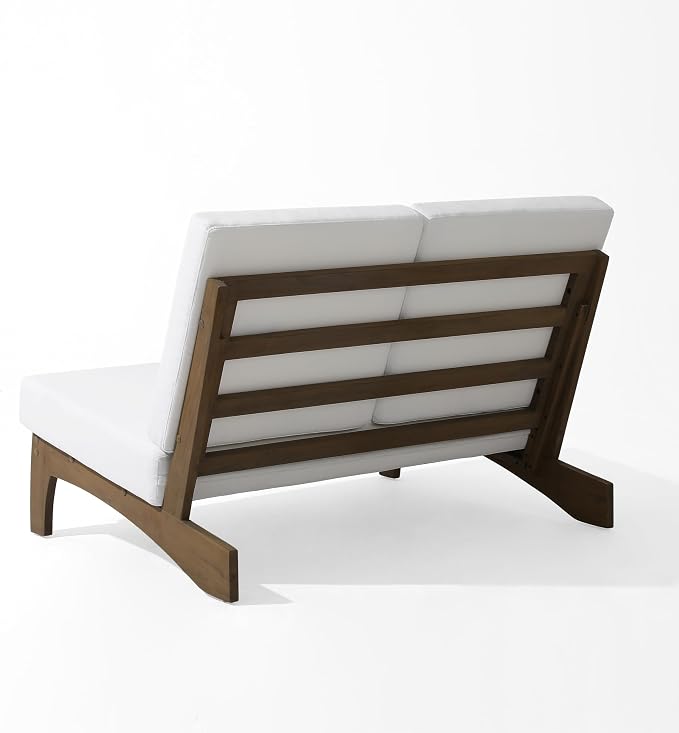 Outdoor Furniture Patio Couch, Weather Resistant Patio Loveseat Sofa Couch with Removable Cushion & Pillows, Teak Wood Frame for Porch & Backyard Seating - Beige