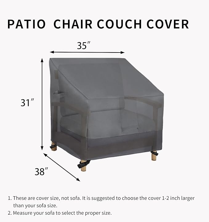 Easy-Going Outdoor Chair Cover Waterproof, Heavy Duty Patio Chair Cover, Windproof Outdoor Furniture Cover with Air Vent (2 Pack-35Wx38Dx31H inch, Gray/Dark Gray)