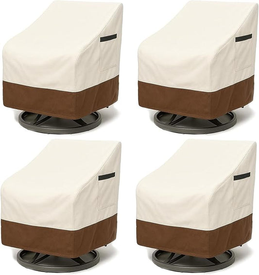 Outdoor Patio Chair Covers 4-Pack, Heavy Duty 600D Oxford Fabric, Weather Resistant Waterproof Furniture Protectors 33W x 35D x 36H inches, Beige and Brown