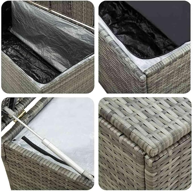 Patio Storage Box, Outdoor Deck Box with Poly Rattan Woven Design, 39.4" x 19.7" x 19.7" Garden Storage Container for Cushions and Gardening Supplies, Gray