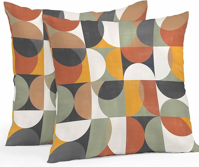 Vandarllin Outdoor Throw Pillows Covers 18x18 inch Set of 2 Waterproof Mid Century Geometric Decorative Zippered Cushion Covers for Patio Furniture, Abstract Modern Retro Lumbar Pillowcases