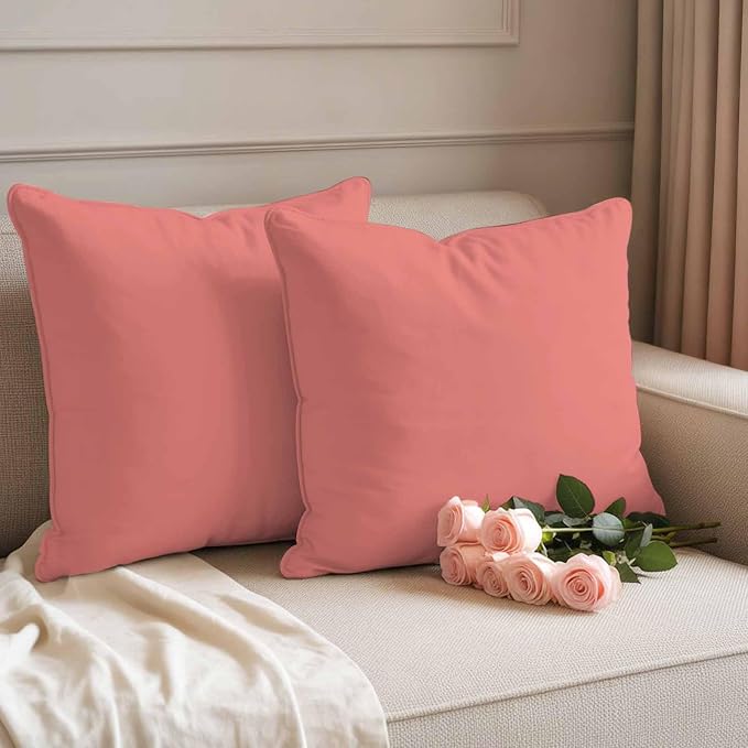 Peach Solid Outdoor Pillow Covers Set of 2 Waterproof Throw Pillow Cover Decorative Cushion Cases for Patio Porch Garden 24X24 Inch