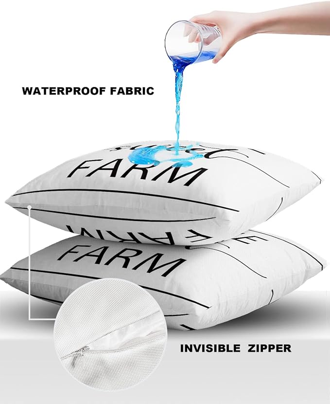 Outdoor Waterproof Pillow Covers for Patio Furniture Home Sweet Farm Decorative Throw Pillow Cover Farmhouse Funny Quote Pillowcases Set of 2 Cushion Case for Sofa Couch Chair Home Decor 24x24 inch