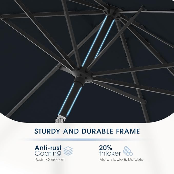 wikiwiki 10FT Patio Umbrella with Base, Outdoor Umbrellas with Base Included, 8 Sturdy Ribs, Waterproof Fade Resistant POLYESTER DTY Canopy for Deck, Lawn, Garden, Backyard & Pool, Navy