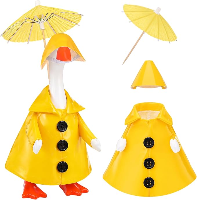 FuWeave Mini Desk Spring Baby Goose Outfit Raincoat and Umbrella for 7'' Desk Baby Goose Costume Plastic Raincoat Clothes for Summer Geese Figurine Desktop Home Decoration (Yellow)