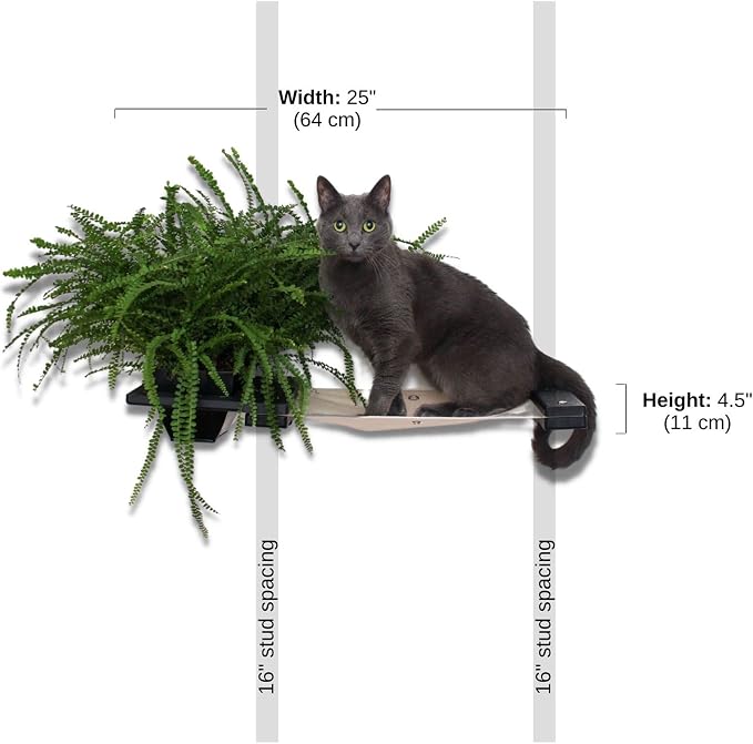 Catastrophic Creations Cat Planter Lounge Cat Hammock — 25-Inch Black/Natural Canvas— Cat Wall Shelf— Cat Wall Furniture — Cat Climbing Shelves — Cat Floating Shelves — Cat Wall Hammock