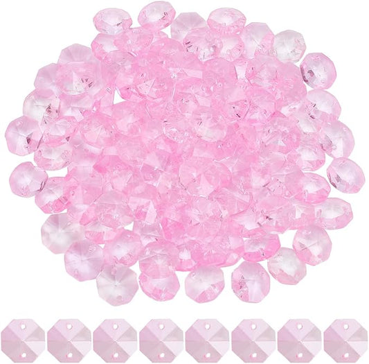 1 Box 120Pcs Glass Octagon Beads Bulk Prism Crystal Bead 14mm 2 Hole Pink Crystal Chandelier Replacement Links Sun Catcher Faceted Beads for DIY Lamp Hanging Pendant Jewelry Suncatcher Craft