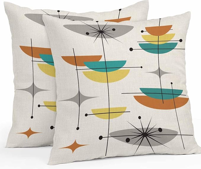 Vandarllin Outdoor Throw Pillows Covers 20x20 inch Set of 2 Waterproof Boho Mid Century Decorative Zippered Cushion Covers for Patio Furniture, Yellow Orange Geometric Abstract Lumbar Pillowcases