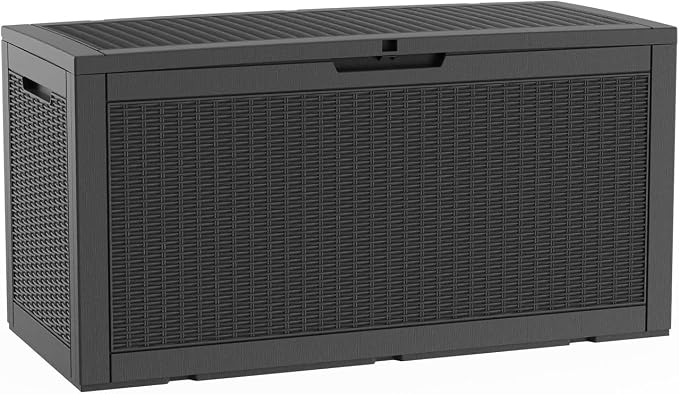 Pepe Tee Waterproof Resin Deck Box, Outdoor Storage Bin for Patio Furniture Cushions, All-Weather Garden Organizer & Seating Bench, Black