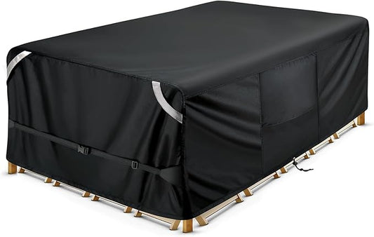 COSLFY Waterproof Patio Furniture Covers for Table and Chairs, Heavy-Duty 600D Oxford Outdoor Dining Set Cover with Drawstring, UV-Resistant All-Weather Protection, Fits 108L x 82W x 28H Inch(Black)