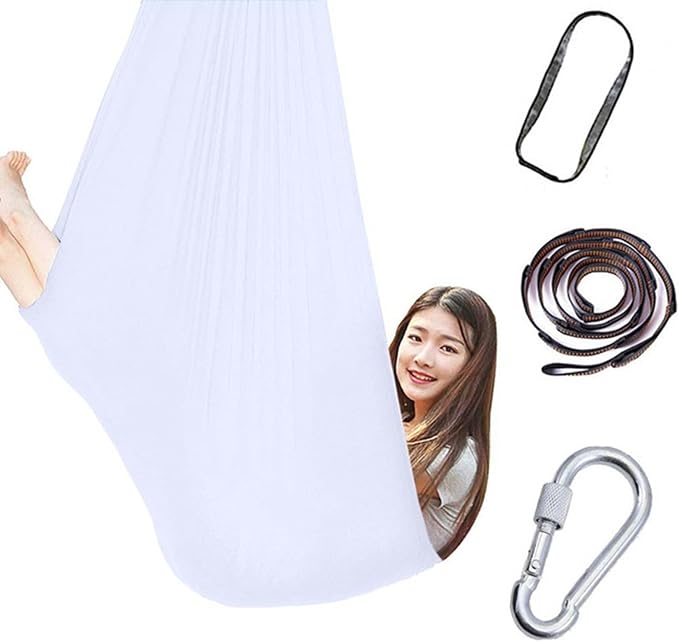 360° Rotating Elastic Aerial Yoga Hammock Outdoor Indoor Swings Aerial Yoga Sensory Therapy Cuddle Swing Soft Elastic Parcel Steady Seat Swing (Color : White, Size : 100x280cm)