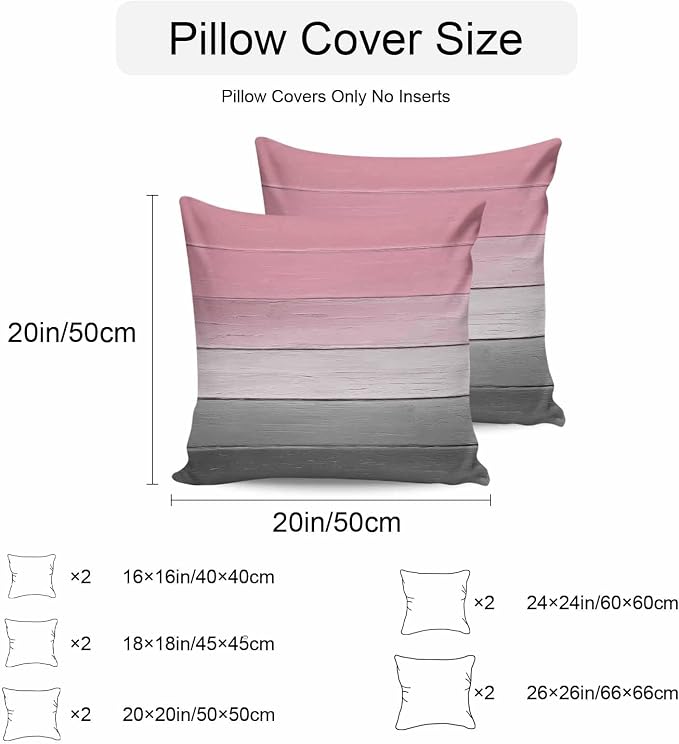 Pink Gray Outdoor Pillow Covers 20x20 Inch Throw Pillow Covers Set of 2 Waterproof Decorative Pillow Cases Vintage Country Gradient Wooden Plank Line Cushion Covers for Patio Furniture Garden Couch