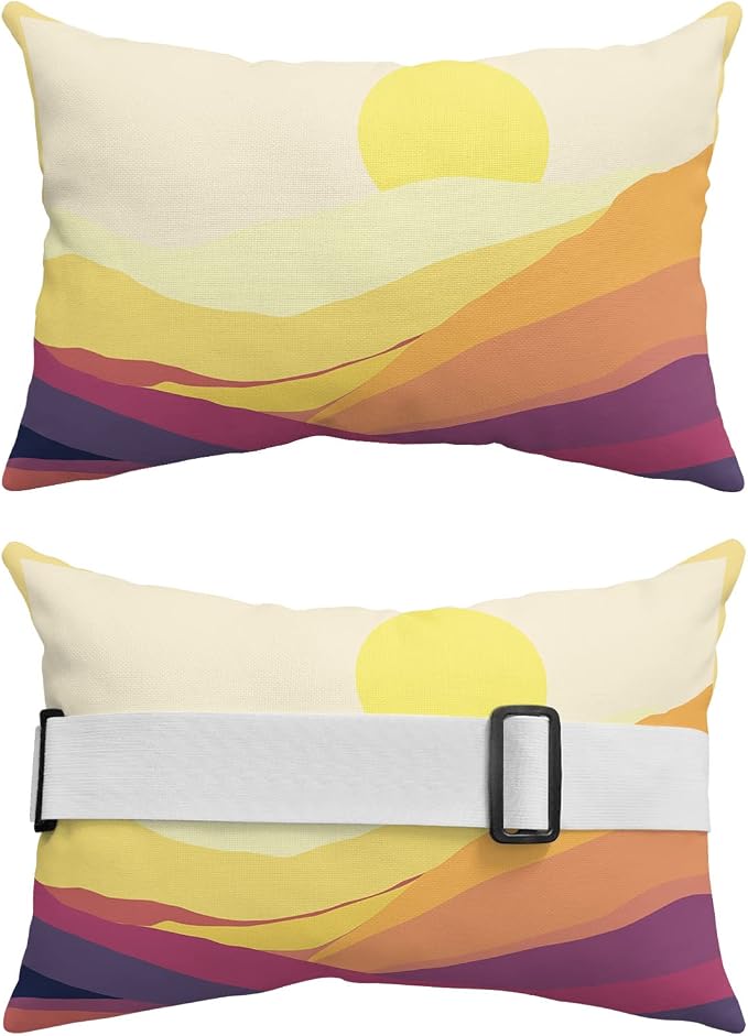 Outdoor Pillows Covers with Inserts Sunset Mountain Yellow Beautiful Abstract Painting Waterproof Pillow with Adjustable Strap Throw Pillows for Patio Furniture Recliner Lounge Chair, 11x16 inch, 1PCS