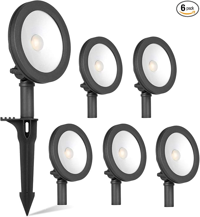 hykolity Low Voltage LED Landscape Wall Wash Light, 12V Outdoor Spotlight | Die-Cast Aluminum, Waterproof Pathway Lights, 7.4W 430LM, Black Outdoor Landscape Lighting for Tree, Building, 6 Pack