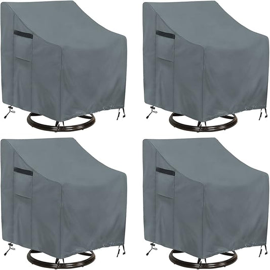 Patio Chair Covers, Outdoor Swivel Lounge Chair Cover 4 Pack, (30 L x 34 W x 38.5 H inches) Waterproof Heavy Duty Outdoor Chair Covers, gray