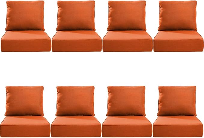 Luxury 24*24*6in Outdoor Patio Cushions, 8 Pieces Orange Outdoor Cushion | 6in Outdoor Patio Cushions, Water-Resistant, Reversible, Removable Cover, for Patio Chairs Sofa Couch Loveseat