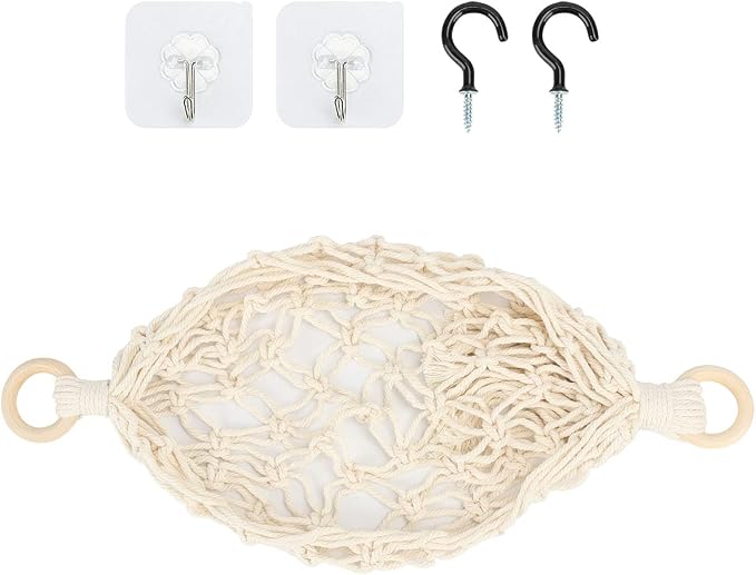 Hanging Fruit Hammock Under Cabinet Hanging Basket Includes Hooks - Macrame Bohemian Hanging Banana Vegetable Hammocks Kitchen Storage Counter Space Saving Decoration at Home, Boat (Style A - 1 Pack)