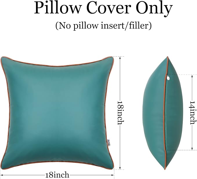 Pack of 2 Outdoor Waterproof Pillow Covers 18x18 Inch Fadeproof Square Pillowcase Silicone Leather Garden Cushion Sham Durable Decorative for Patio Tent Sunbrella Bench Sofa, Dark Green
