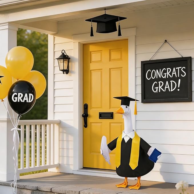 Graduation Porch Goose Outfit for 23" Porch Goose Holiday Graduation Gown Costume Party Outdoor Garden Patio Yard Lawn Art Decoration (Black)