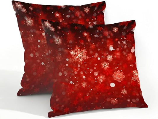 20x20 Inch Outdoor Pillow Covers Set of 2 Waterproof Throw Pillow Covers Decorative Couch Cushion Covers Red Christmas Snowflakes Square Pillowcases Protectors for Patio Garden Sofa
