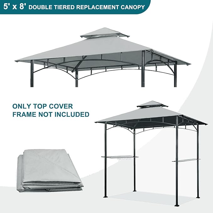 Grill Gazebo Replacement Canopy Top - Wonwon 5x8 Gazebo Roof Double Tiered Outdoor BBQ Roof Cover Grill Shelter Only Fit for Model L-GG001PST-F (Gray)
