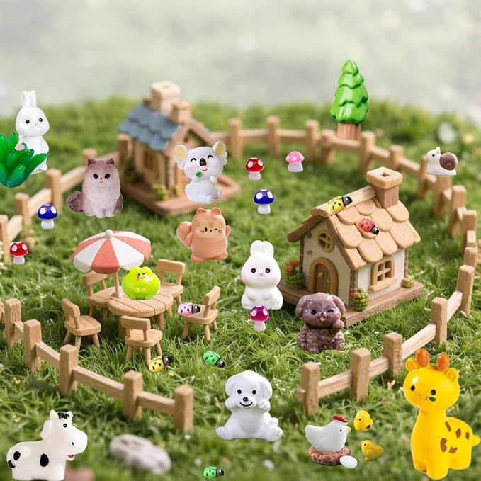 300 Pcs Mini Resin Animals Figurines, Mixed Tiny Resin Figures Bulk for Easter Egg Fillers Stuffers Fairy Garden Accessories Miniature Dollhouse Decorations DIY Slime Charms for Crafts Party Favors
