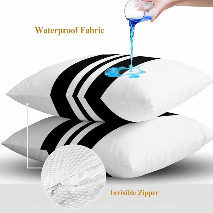 Black Stripes Outdoor Waterproof Throw Pillow Covers Set of 2, 16"x16", Festival Decorative Pillow Covers Outside Cushion Case for Patio Porch Garden