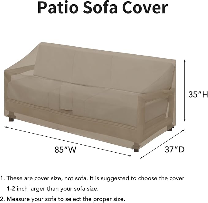 Easy-Going Waterproof Patio Sofa Cover UV Resistant 3 Seater Outdoor Sofa Cover Weatherproof Lawn Patio Furniture Cover with Tape Sealed Seam (85Wx37Dx35H inch, Camel)