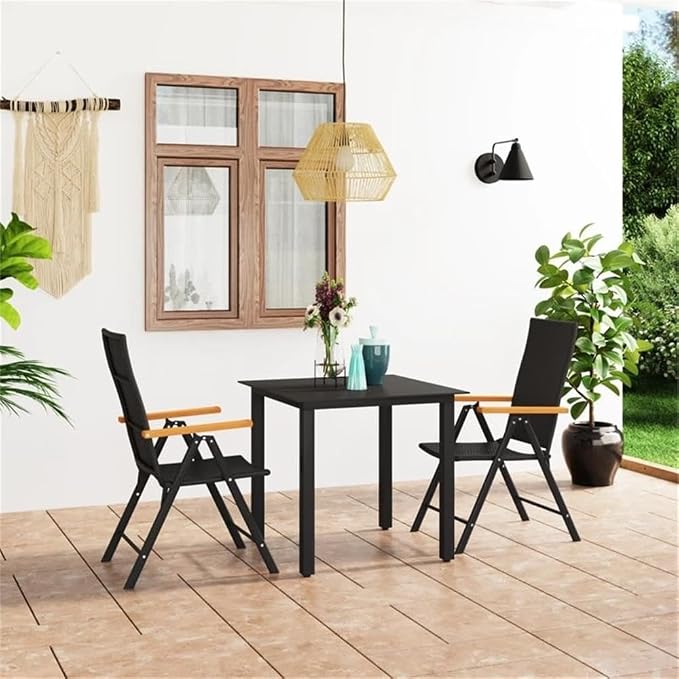 Afuera Living 3-Piece PE Rattan/Aluminum Patio Dining Set, Black and Brown Finish, Square Table and 2 Chairs, Weather-Resistant, Modern Outdoor Furniture for Balcony, Garden, Terrace, Seats 2