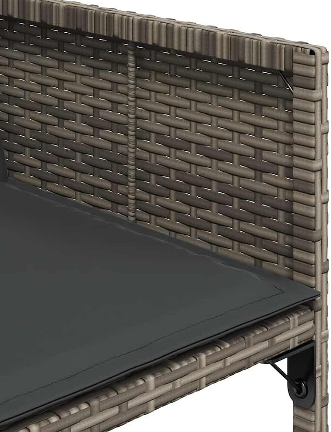13 Piece Patio Dining Set with Cushions Gray Poly Rattan Outdoor Furniture Table and Chairs for Garden Backyard Balcony UV Proof Folding Storage Removable Washable Covers Tempered Glass Top