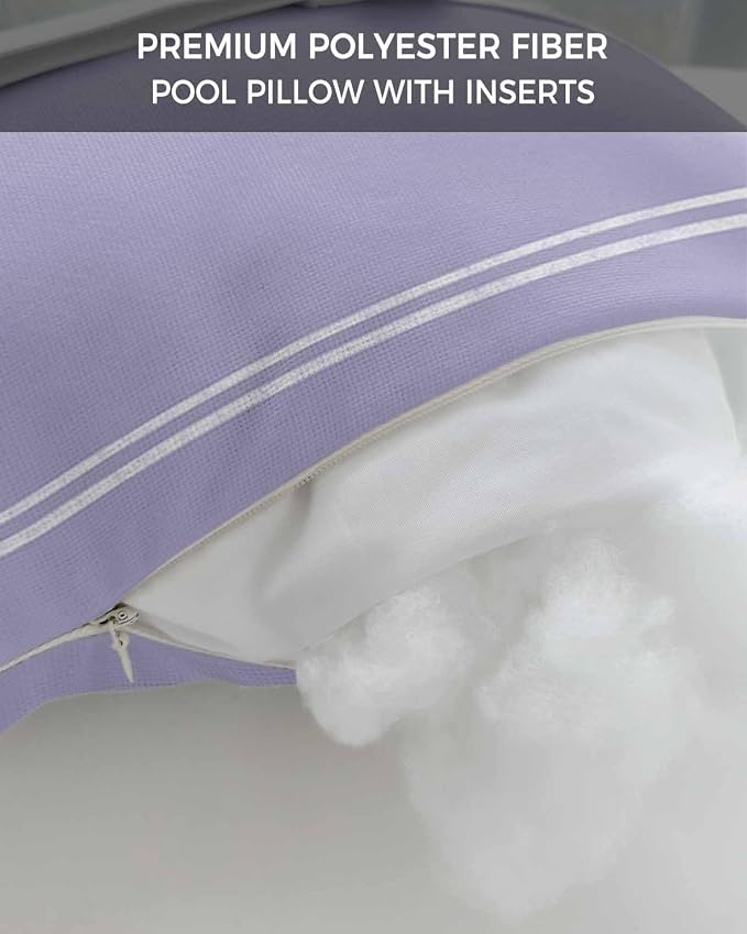 Outdoor Pillow for Lounge Chair with Strap & Insert Lavender Purple Recliner Head Pillow Solid Color Waterproof Headrest Patio Lumbar Pillows for Beach Pool Office Chaise Chair 12x20 Inch
