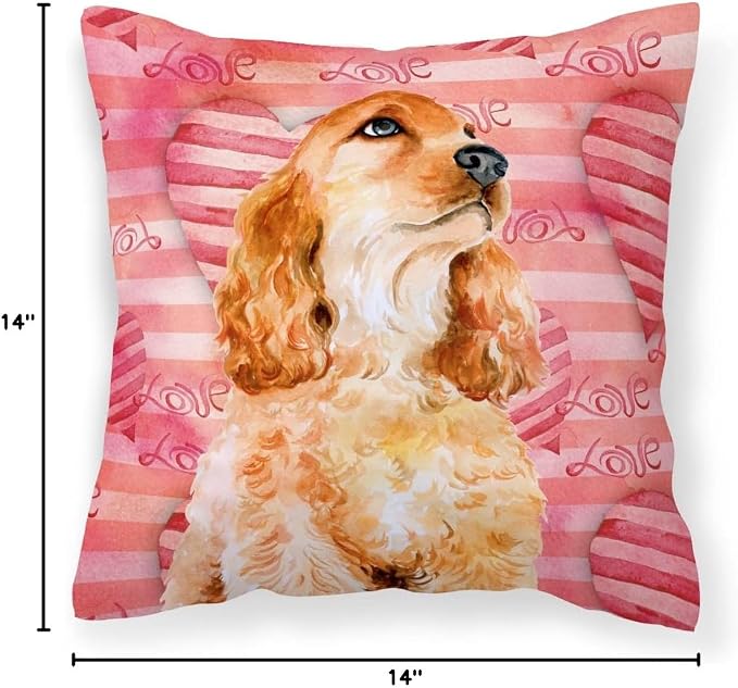 Caroline's Treasures BB9793PW1414 Cocker Spaniel Love Fabric Decorative Pillow, Red Machine Washable, Indoor Outdoor Decorative Pillow for Couch, Bed or Patio, 14Hx14W