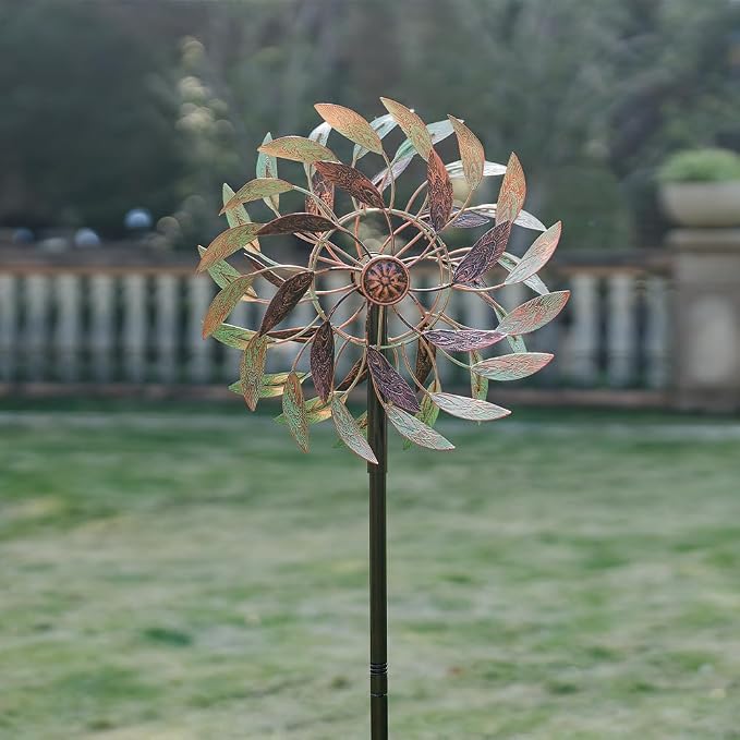 VEWOGARDEN 360° Outdoor Metal Wind Spinners Kinetic Wind Sculptures & Spinners for Yard Garden Lawn Patio Decorations, Light Green & Bronze