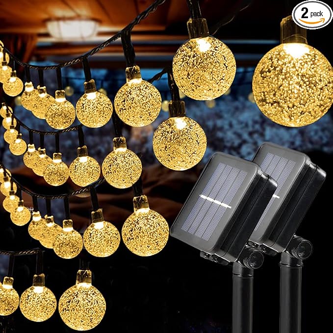 Solatec Solar String Lights, 2 Pack Outdoor String Light 60 LED 40ft 8 Lighting Modes Waterproof Solar Powered Patio Solar Light for Garden Yard Porch Wedding Party Decor (Warm White)