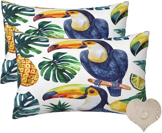 Outdoor Pillows Waterproof Set of 2 Outdoor Pillow Covers 16x24 Inch, Parrot Throw Pillows Plant Pillow Covers, Summer Garden Decorative Pillows Outdoor Pillows for Patio Furniture Car Home Decor-hs33