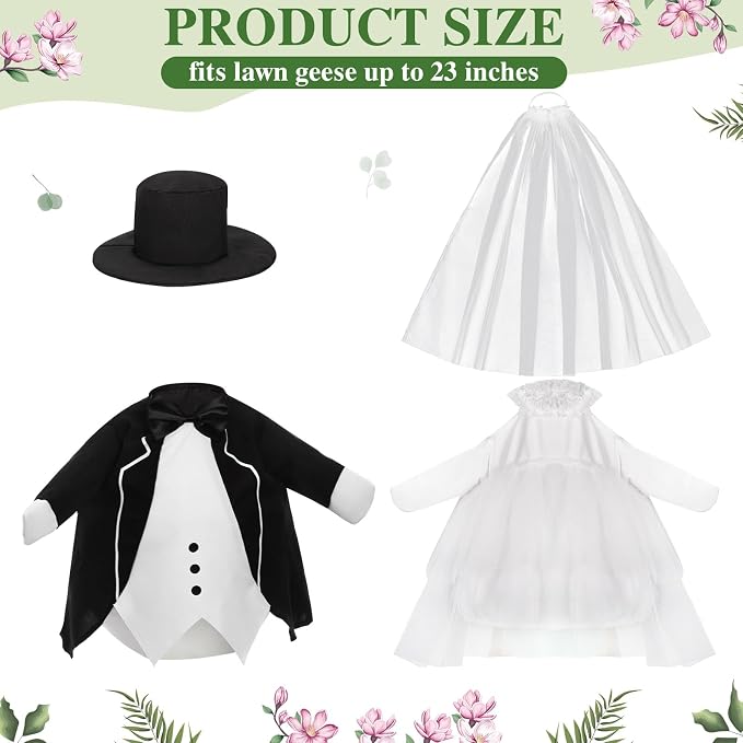 Geyoga 2 Sets Wedding Porch Goose Outfits for 23'' Goose Couple Bridegroom Suit Blazer Bride Wedding Dresses Couple Costume(Classic Style)