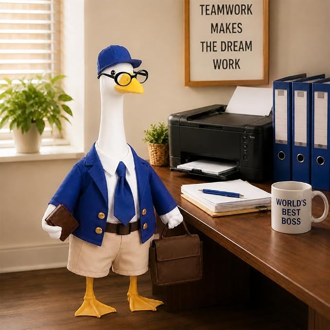 Celltestria Office Worker Goose Outfits Blue Workwear Goose Costume Porch Goose Clothes with Briefcase Book Glasses for 23'' Geese Outdoor Lawn Patio Yard Garden Decor