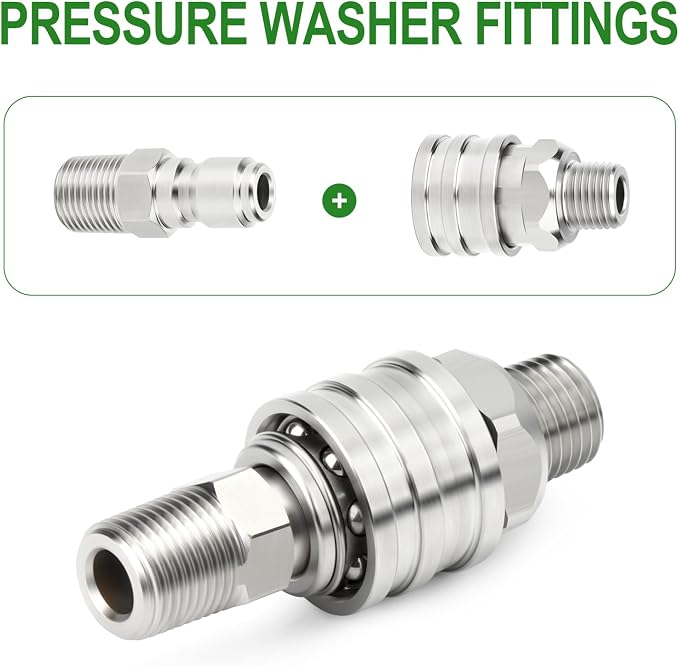 TAISHER 8PCS 304 Stainless Steel 3/8" Male NPT High Pressure Washer Quick Connect Plug for Pressure Washing Gun Hose Accessories